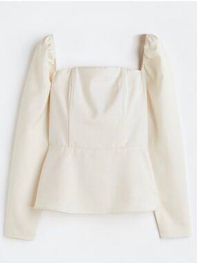 H&M Cream Square Neck Puff Sleeve Peplum Top XL